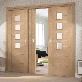 Bespoke Pass-Easi Palermo Oak Glazed - 3 Sliding Doors and Frame Kit - Prefinished