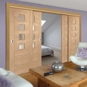 Bespoke Pass-Easi Palermo Oak Glazed - 4 Sliding Doors and Frame Kit - Prefinished