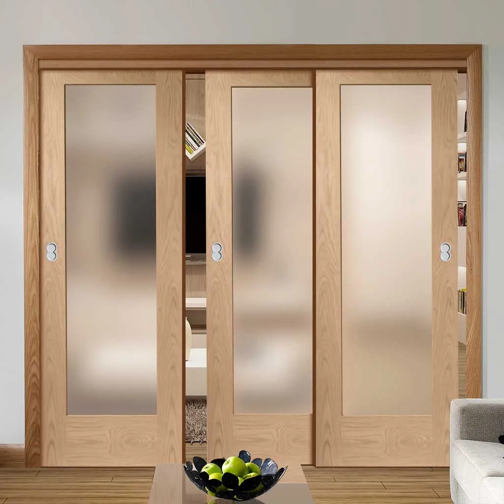 Bespoke Pass-Easi Pattern 10 1 Pane Oak Glazed - 3 Sliding Doors and Frame Kit - Prefinished