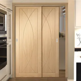 Bespoke Pass-Easi Pesaro Oak Flush - 2 Sliding Doors and Frame Kit