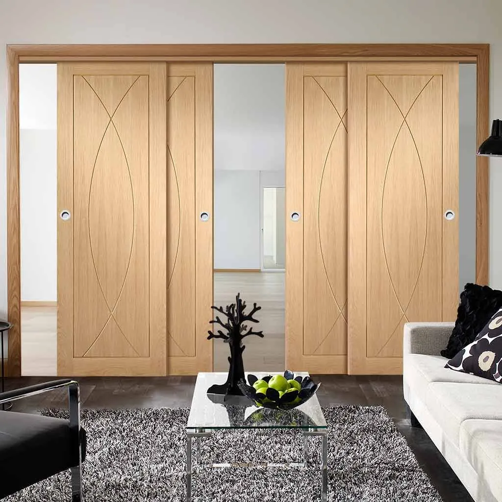 Bespoke Pass-Easi Pesaro Oak Flush - 4 Sliding Doors and Frame Kit - Prefinished