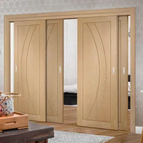 Bespoke Pass-Easi Salerno Oak Flush - 4 Sliding Doors and Frame Kit - Prefinished