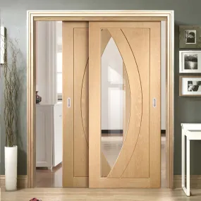 Bespoke Pass-Easi Salerno Oak Glazed - 2 Sliding Doors and Frame Kit