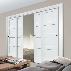 Bespoke Pass-Easi Shaker 4P - 4 Sliding Doors and Frame Kit - White Primed