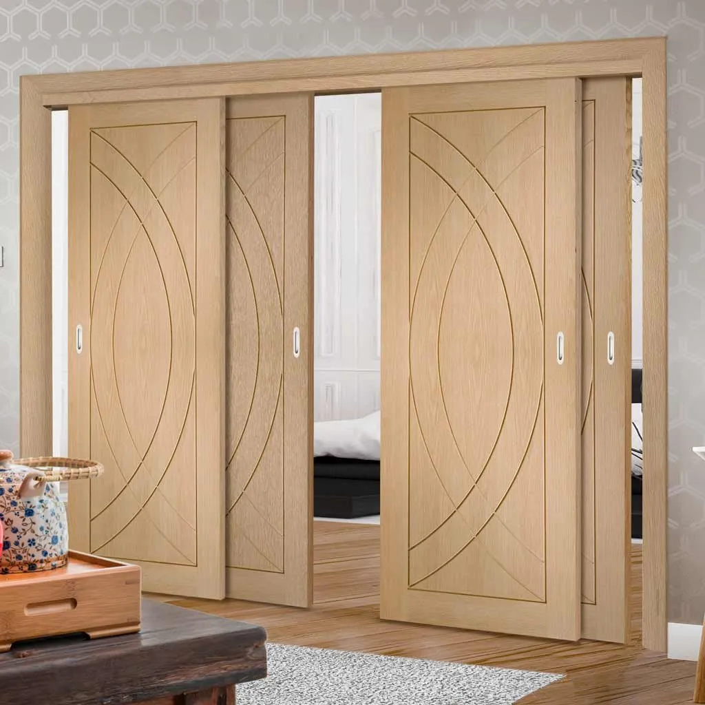 Bespoke Pass-Easi Treviso Oak Flush - 4 Sliding Doors and Frame Kit - Prefinished