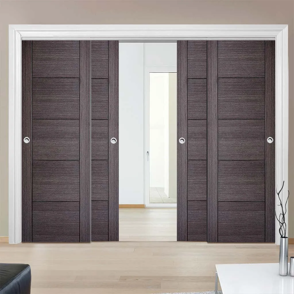 Bespoke Pass-Easi Vancouver Ash Grey Door - 4 Sliding Doors and Frame Kit - Prefinished