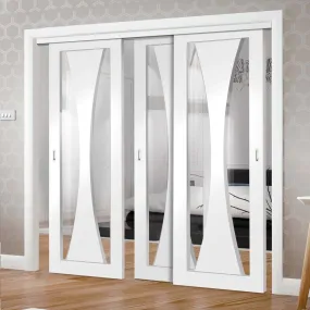 Bespoke Pass-Easi Verona Glazed - 3 Sliding Doors and Frame Kit - White Primed