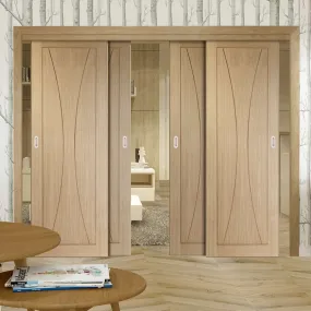 Bespoke Pass-Easi Verona Oak Flush - 4 Sliding Doors and Frame Kit - Prefinished