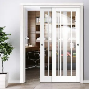 Bespoke Pass-Easi Worcester 3L - 2 Sliding Doors and Frame Kit - Clear Safety Glass - White Primed