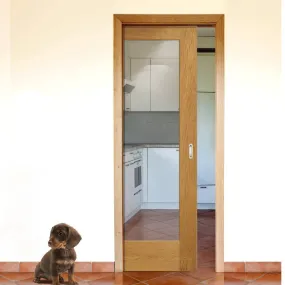 Bespoke Pattern 10 1L Oak Glazed Single Pocket Door - Prefinished