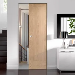 Bespoke Pattern 10 Oak 1 Panel Single Frameless Pocket Door - Prefinished