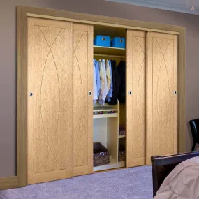 Bespoke Pesaro Oak Flush 4 Door Maximal Wardrobe and Frame Kit - Prefinished