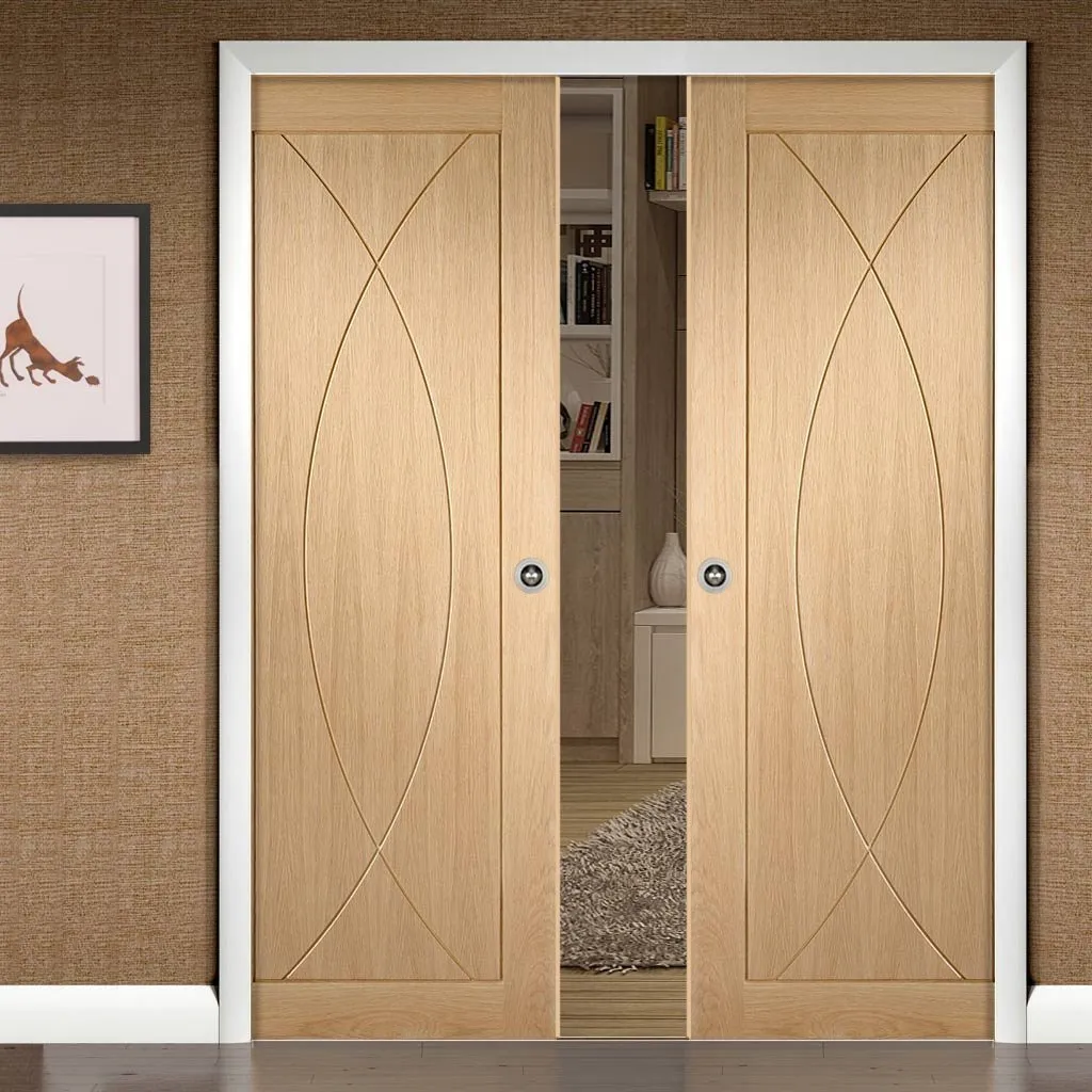 Bespoke Pesaro Oak Flush Double Pocket Door - Prefinished