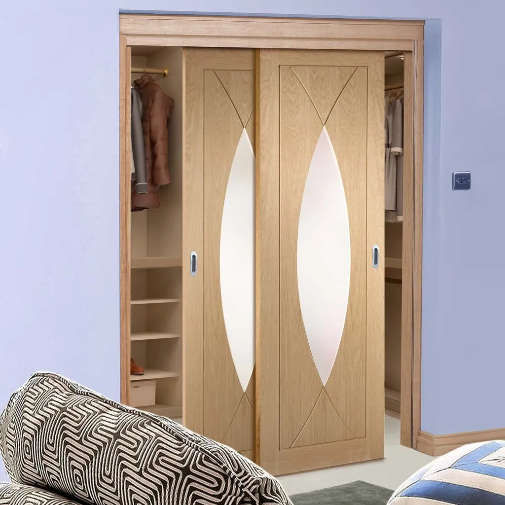 Bespoke Pesaro Oak Glazed 2 Door Maximal Wardrobe and Frame Kit - Prefinished