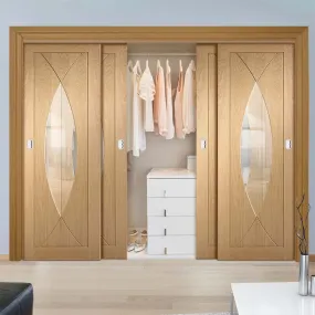 Bespoke Pesaro Oak Glazed 4 Door Maximal Wardrobe and Frame Kit