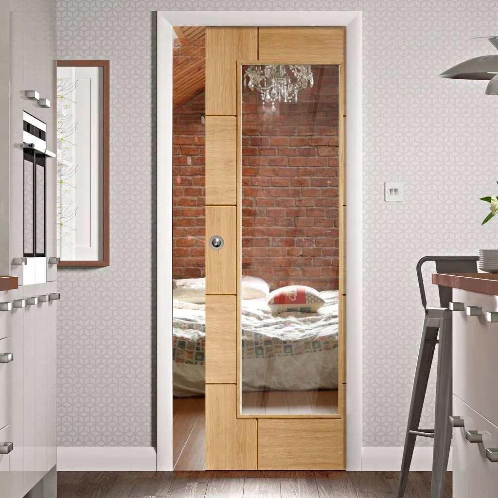 Bespoke Ravenna Oak Glazed Single Pocket Door - Clear Glass