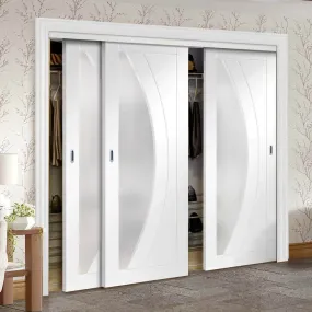 Bespoke Salerno Glazed 3 Door Maximal Wardrobe and Frame Kit - White Primed