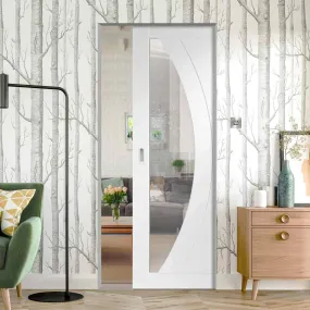 Bespoke Salerno White Primed Glazed Single Frameless Pocket Door - Clear Glass