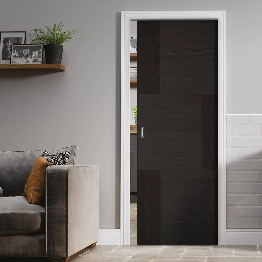 Bespoke Seis Charcoal Black Flush Single Pocket Door - Prefinished