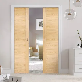 Bespoke Sofia Oak Flush Double Pocket Door - Prefinished