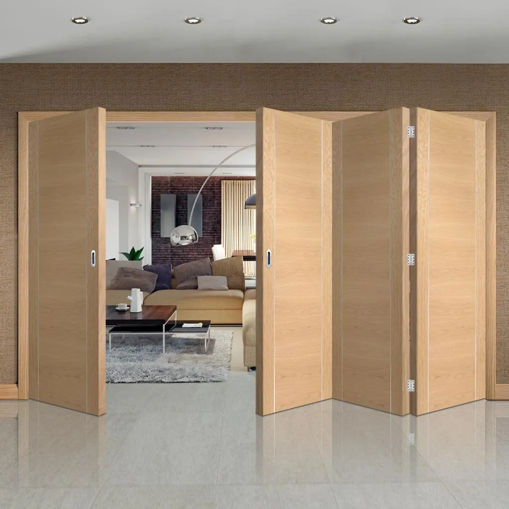 Bespoke Thrufold Forli Oak Flush Folding 3 1 Door - Aluminium Inlay - Prefinished