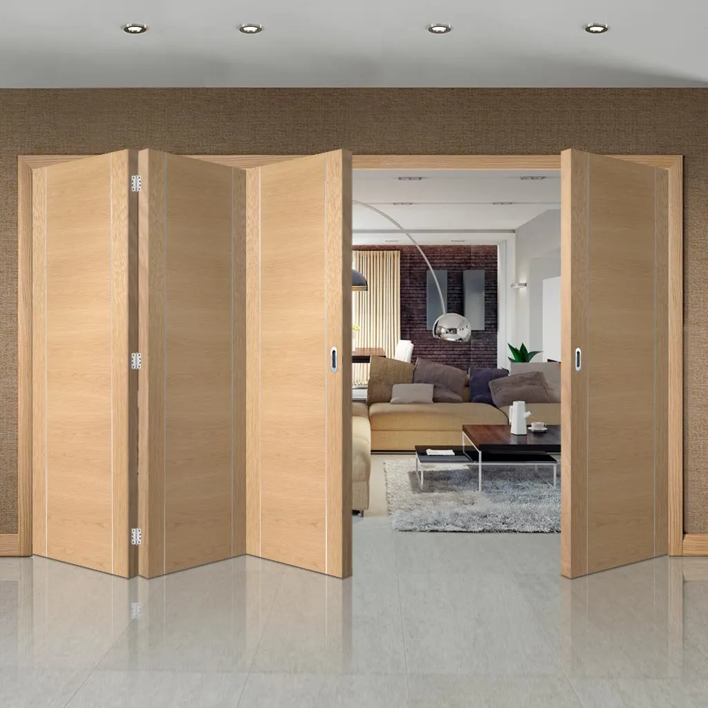 Bespoke Thrufold Forli Oak Flush Folding 3 1 Door - Aluminium Inlay - Prefinished