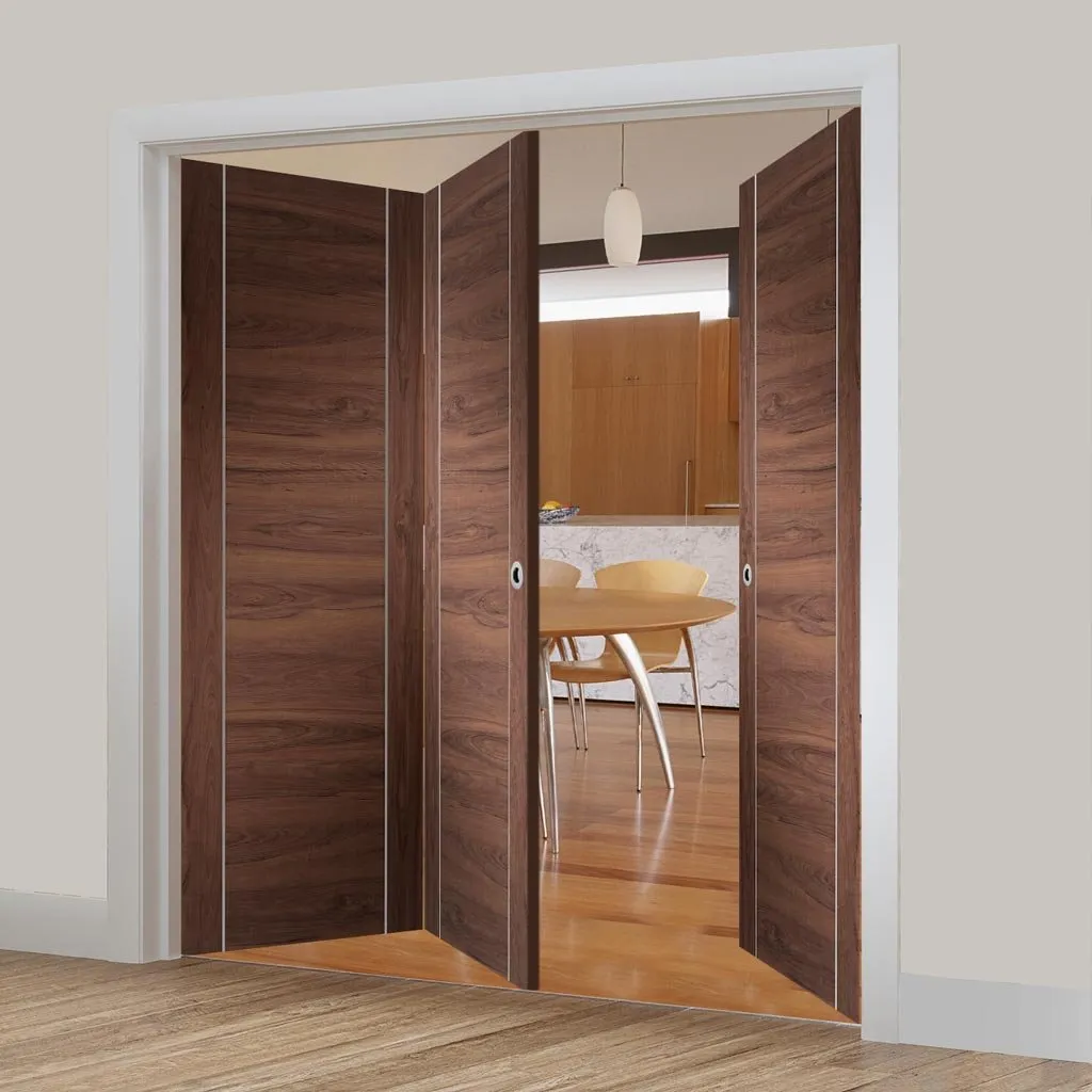 Bespoke Thrufold Forli Walnut Flush Folding 2 1 Door - Aluminium Inlay - Prefinished