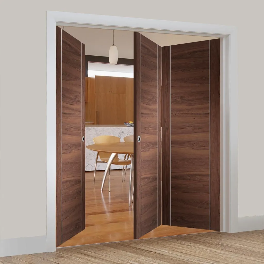 Bespoke Thrufold Forli Walnut Flush Folding 2 1 Door - Aluminium Inlay - Prefinished