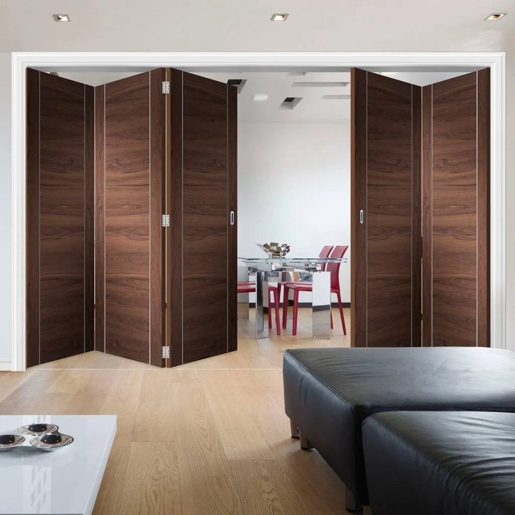 Bespoke Thrufold Forli Walnut Flush Folding 3 2 Door - Aluminium Inlay - Prefinished