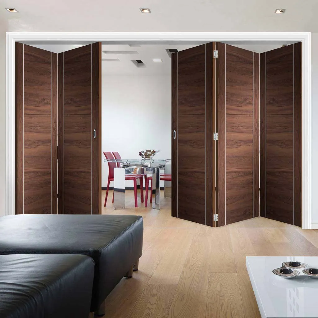 Bespoke Thrufold Forli Walnut Flush Folding 3 2 Door - Aluminium Inlay - Prefinished