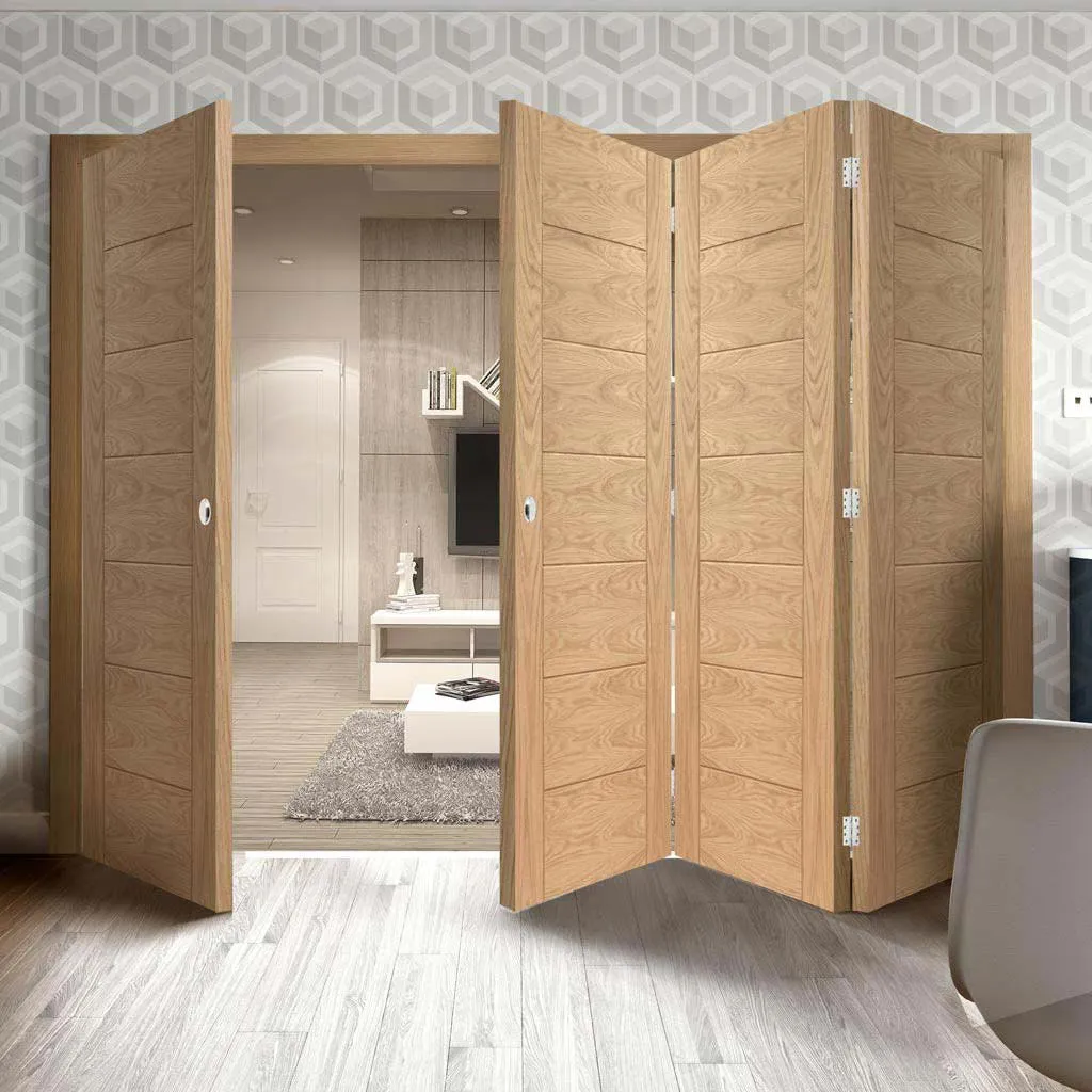 Bespoke Thrufold Palermo Flush Oak Folding 3 1 Door - Panel Effect