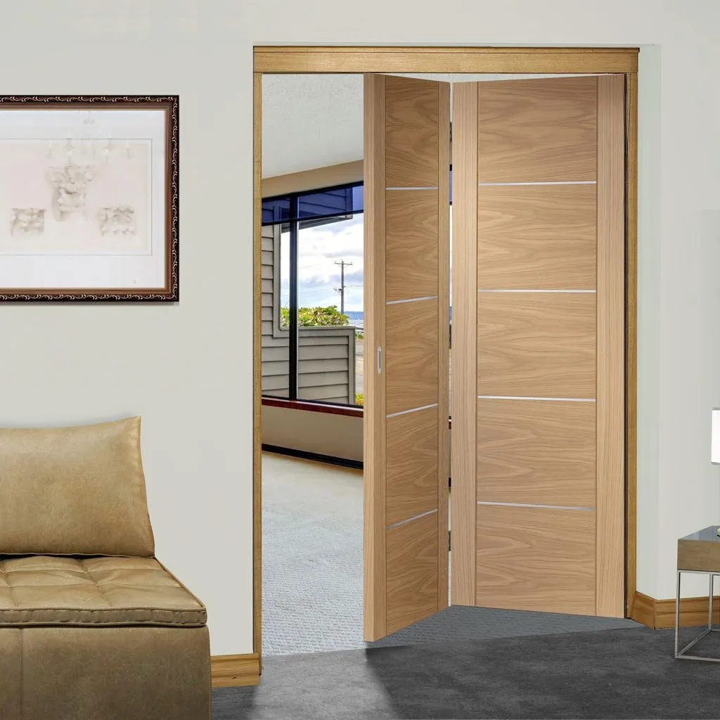 Bespoke Thrufold Portici Oak Flush Folding 2 0 Door - Aluminium Inlay - Prefinished