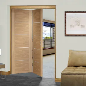 Bespoke Thrufold Portici Oak Flush Folding 2 0 Door - Aluminium Inlay - Prefinished