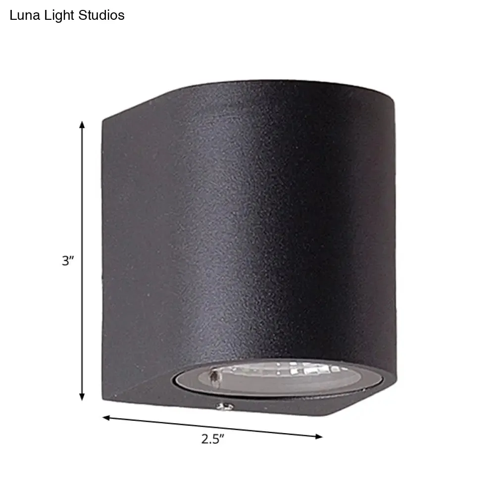 Black Aluminum LED Outdoor Cylinder Wall Light - Minimalist Flush Wall Sconce