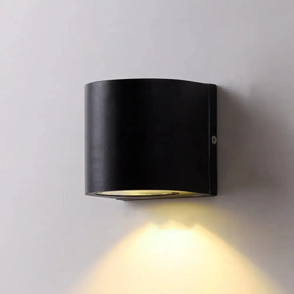 Black Aluminum LED Outdoor Cylinder Wall Light - Minimalist Flush Wall Sconce