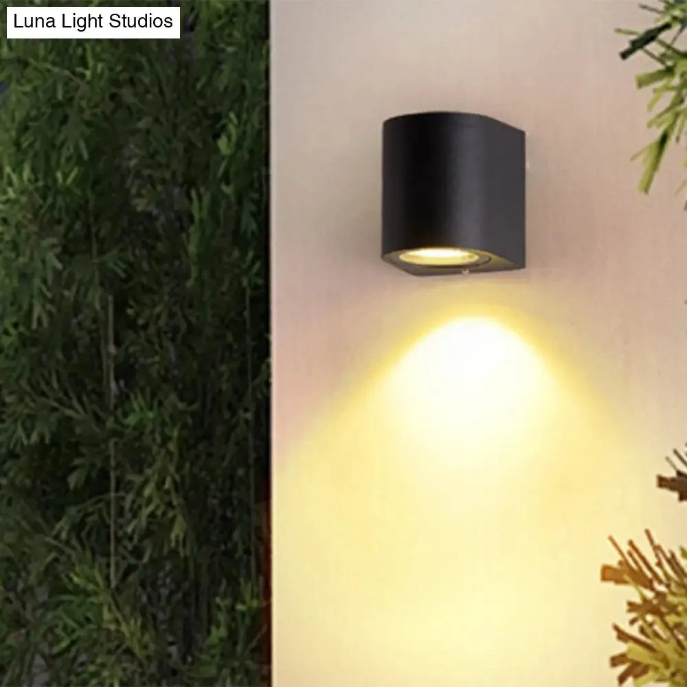 Black Aluminum LED Outdoor Cylinder Wall Light - Minimalist Flush Wall Sconce