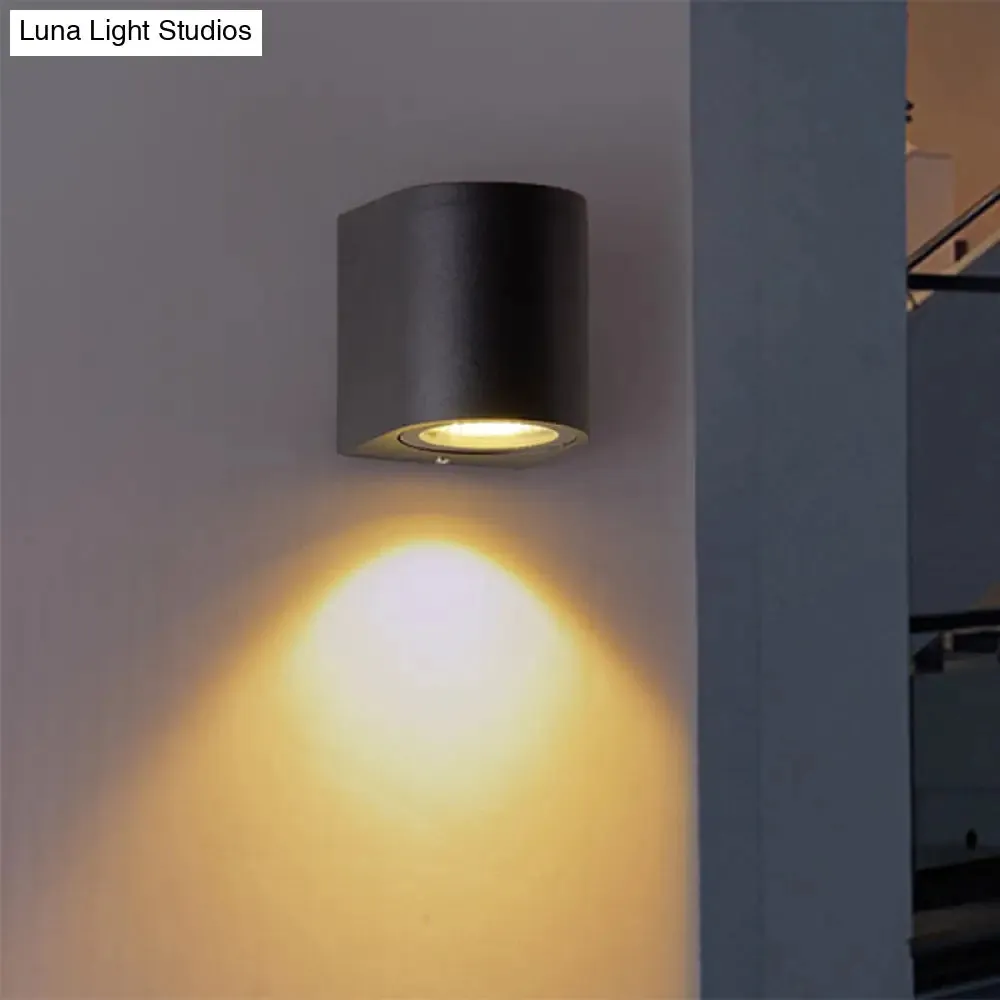 Black Aluminum LED Outdoor Cylinder Wall Light - Minimalist Flush Wall Sconce