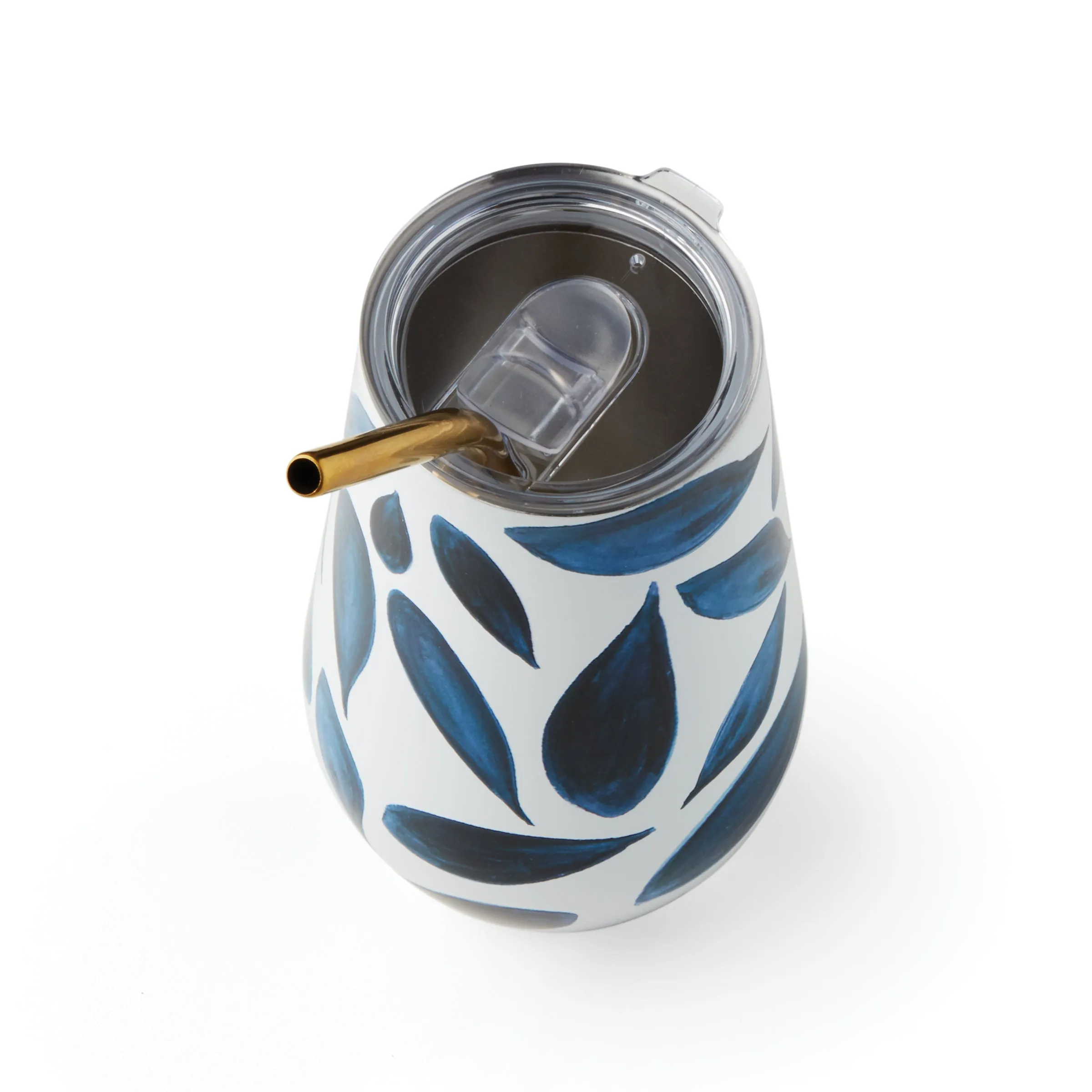 Blue Bay Leaf Stainless Steel Wine Tumbler & Straw