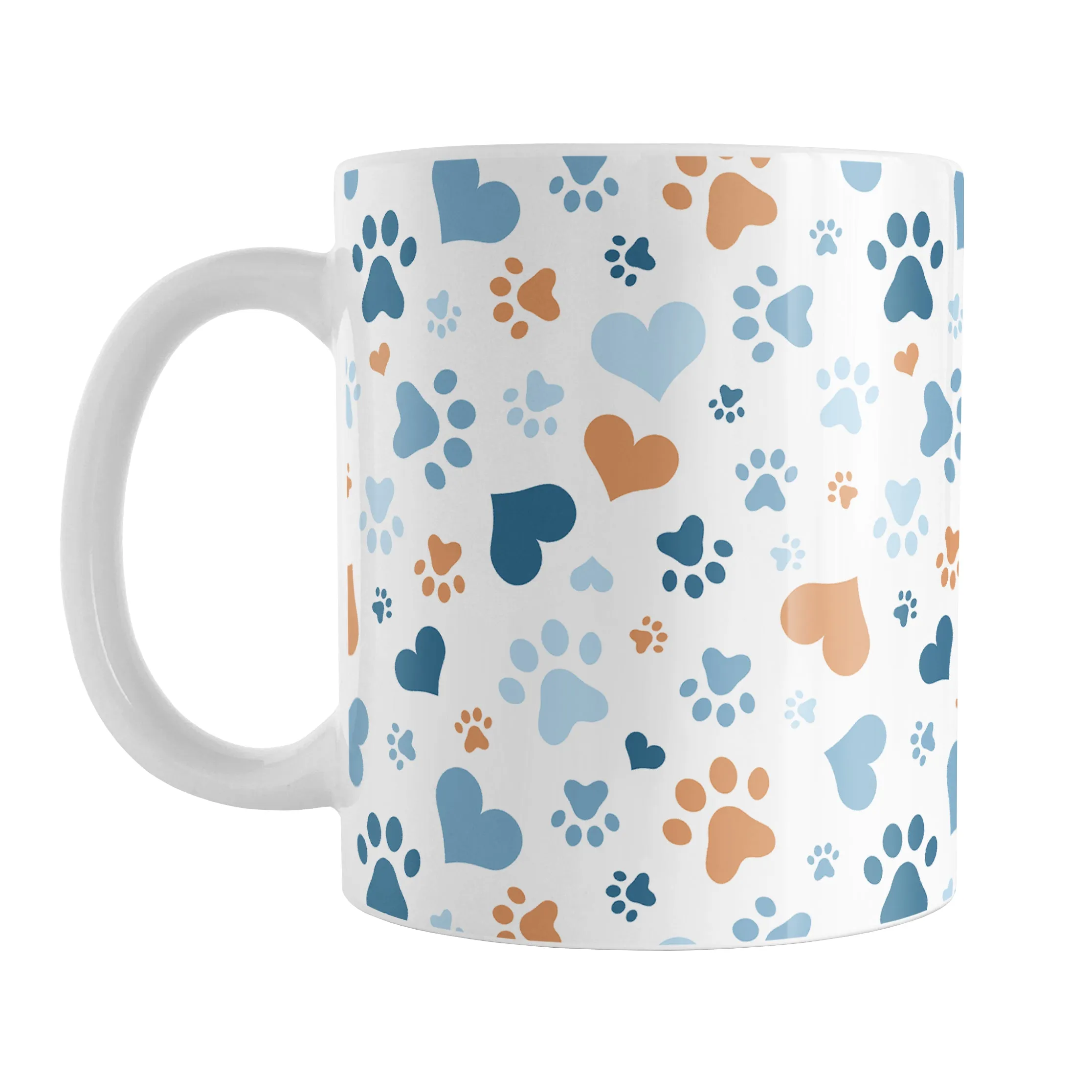 Blue Hearts and Paw Prints Mug