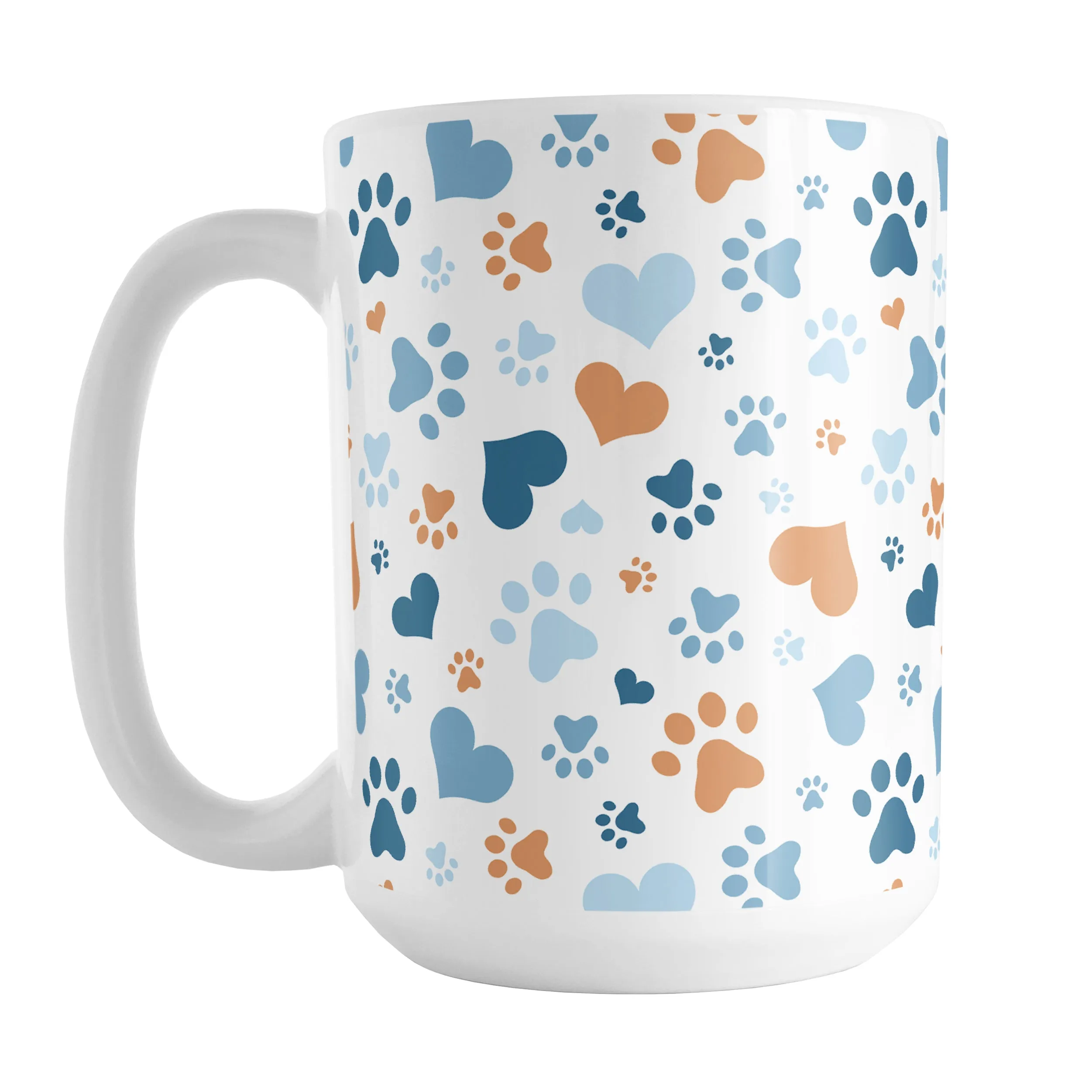 Blue Hearts and Paw Prints Mug