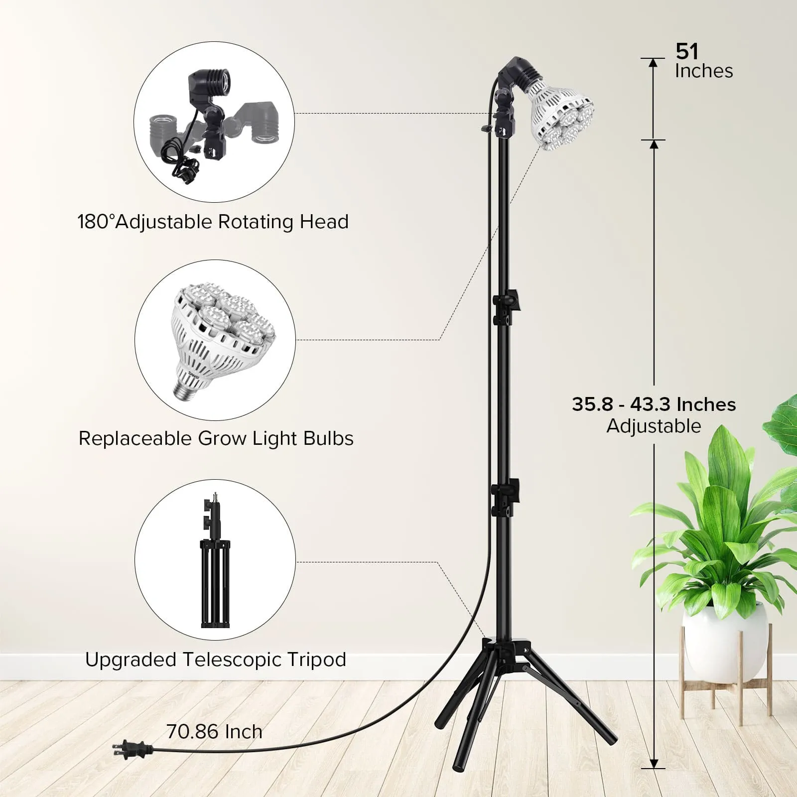 BR30 40W Adjustable Tripod Stand Grow Light with Remote Control (US ONLY)