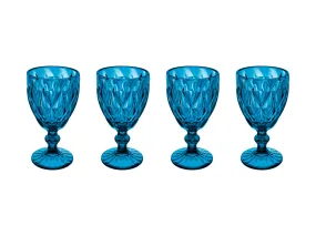 Casa Domani Deanna Wine Goblet Glasses - Set of 4 - Blue