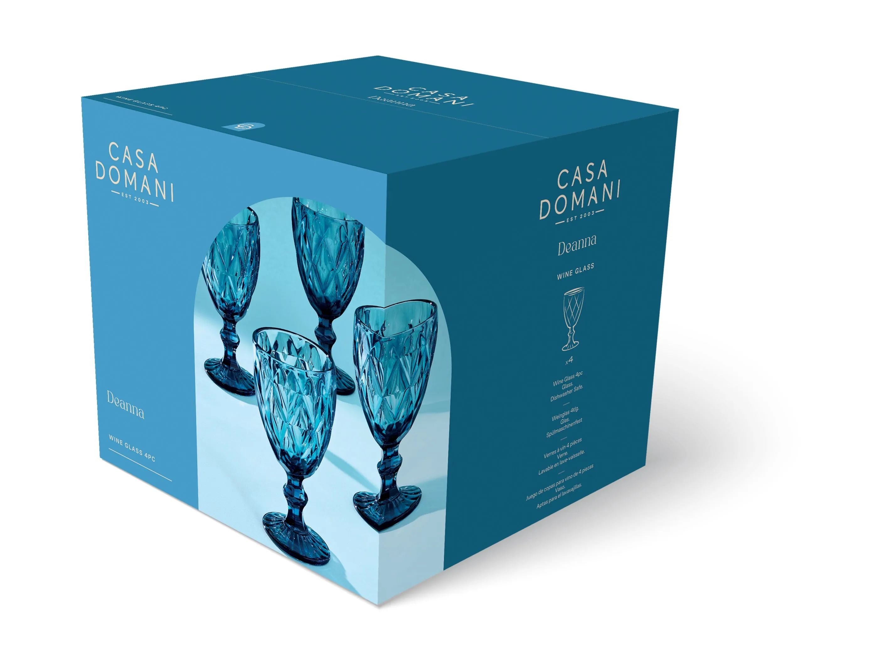 Casa Domani Deanna Wine Goblet Glasses - Set of 4 - Blue