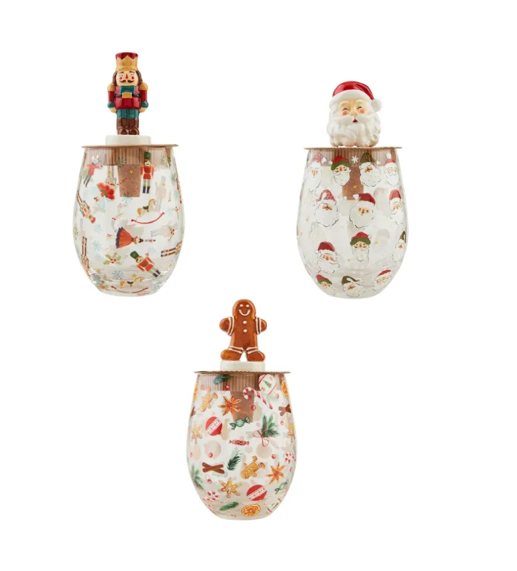 Christmas Pattern Wine Glass   Stopper Set