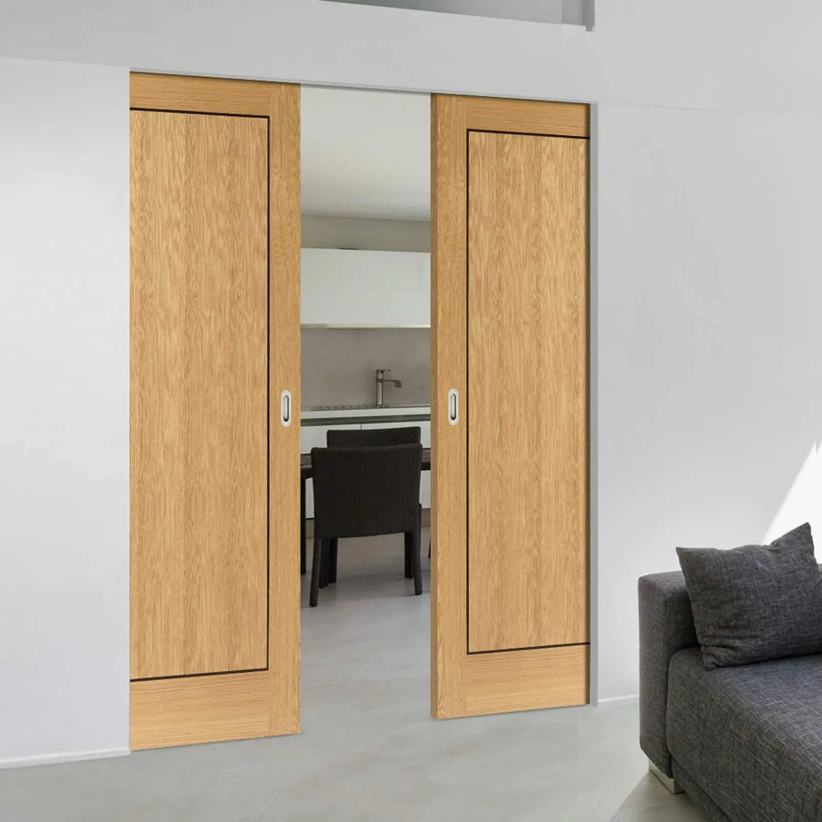 Clementine Oak Absolute Evokit Double Pocket Doors - Prefinished