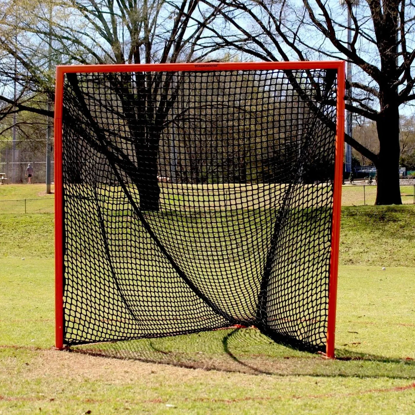 College/High School Game Lacrosse Goal, 6'x6'x7', Flat Base With Lacing Rails, 118 lbs. Includes 6mm or 7mm Black Net, By Crankshooter® - Free Shipping