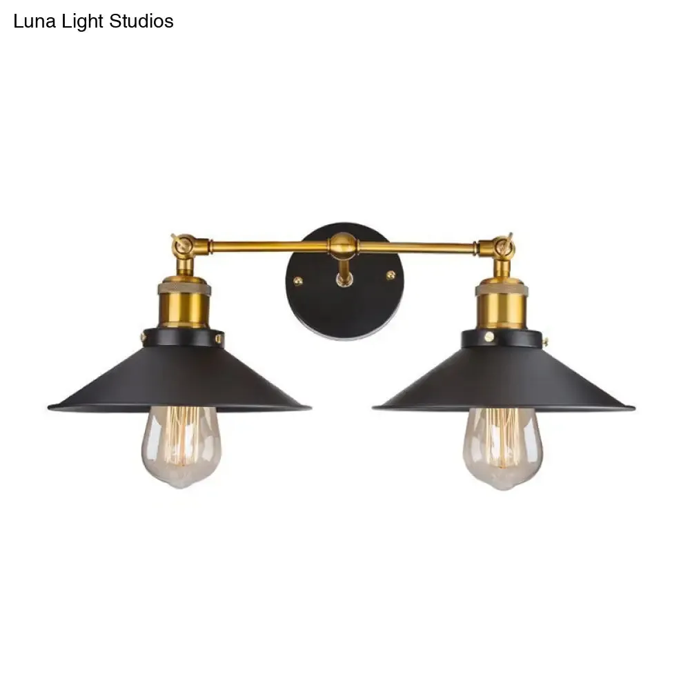 Cone Workshop Rustic Metal Wall Light Kit - 1/2-Light Black Lamp with Rotating Brass Arm