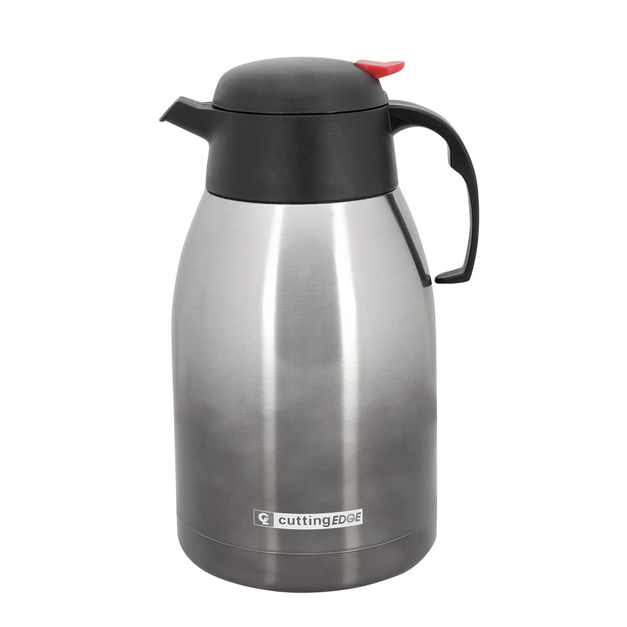 Cutting EDGE Thermo Steel Vacuum Insulated Pot 2L, Silver Black, with Push Button,Hot or Cold Coffee/Tea Flask, 100% Leak Proof, Easy to Carry, Ideal for Tea, Coffee, Juice, Water