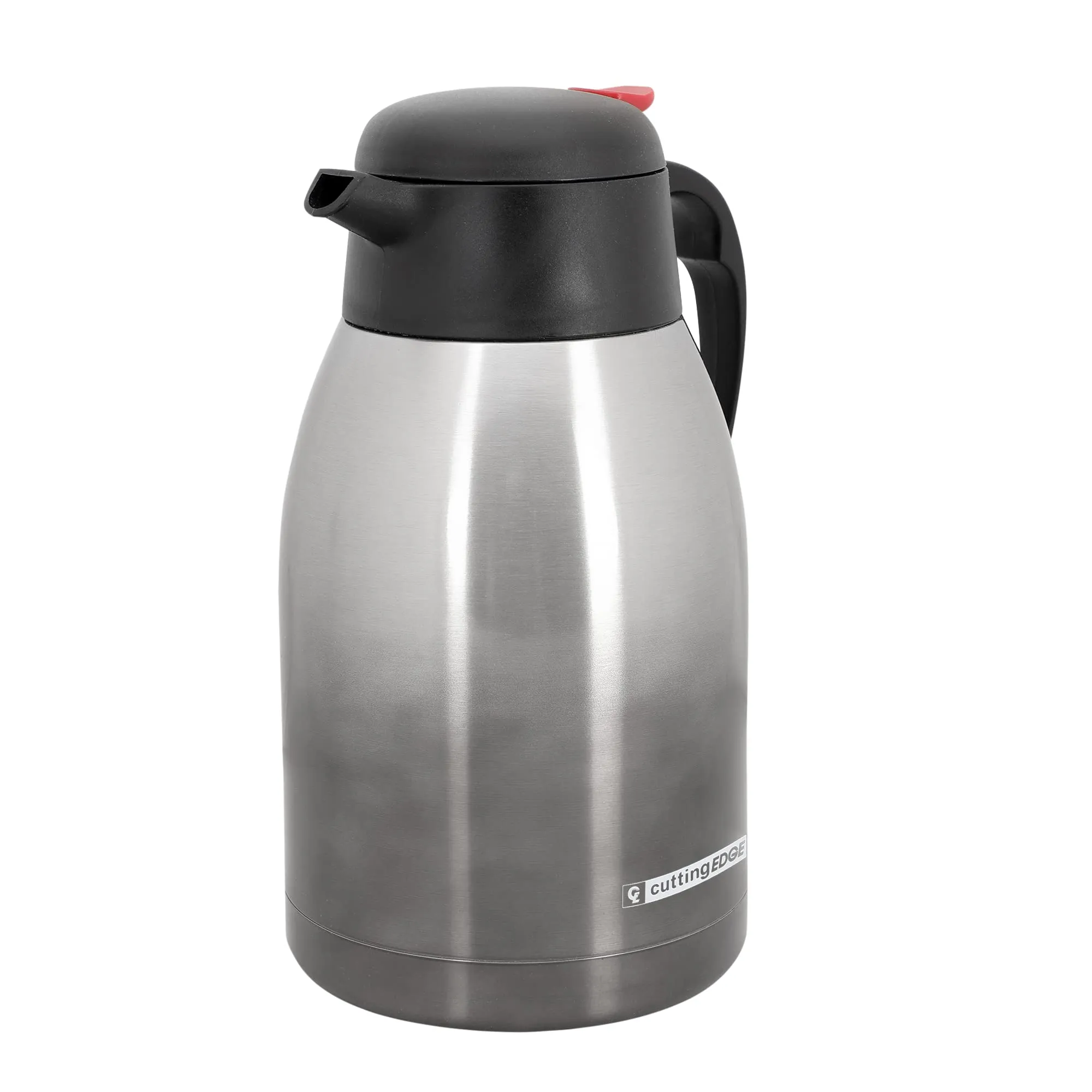 Cutting EDGE Thermo Steel Vacuum Insulated Pot 2L, Silver Black, with Push Button,Hot or Cold Coffee/Tea Flask, 100% Leak Proof, Easy to Carry, Ideal for Tea, Coffee, Juice, Water