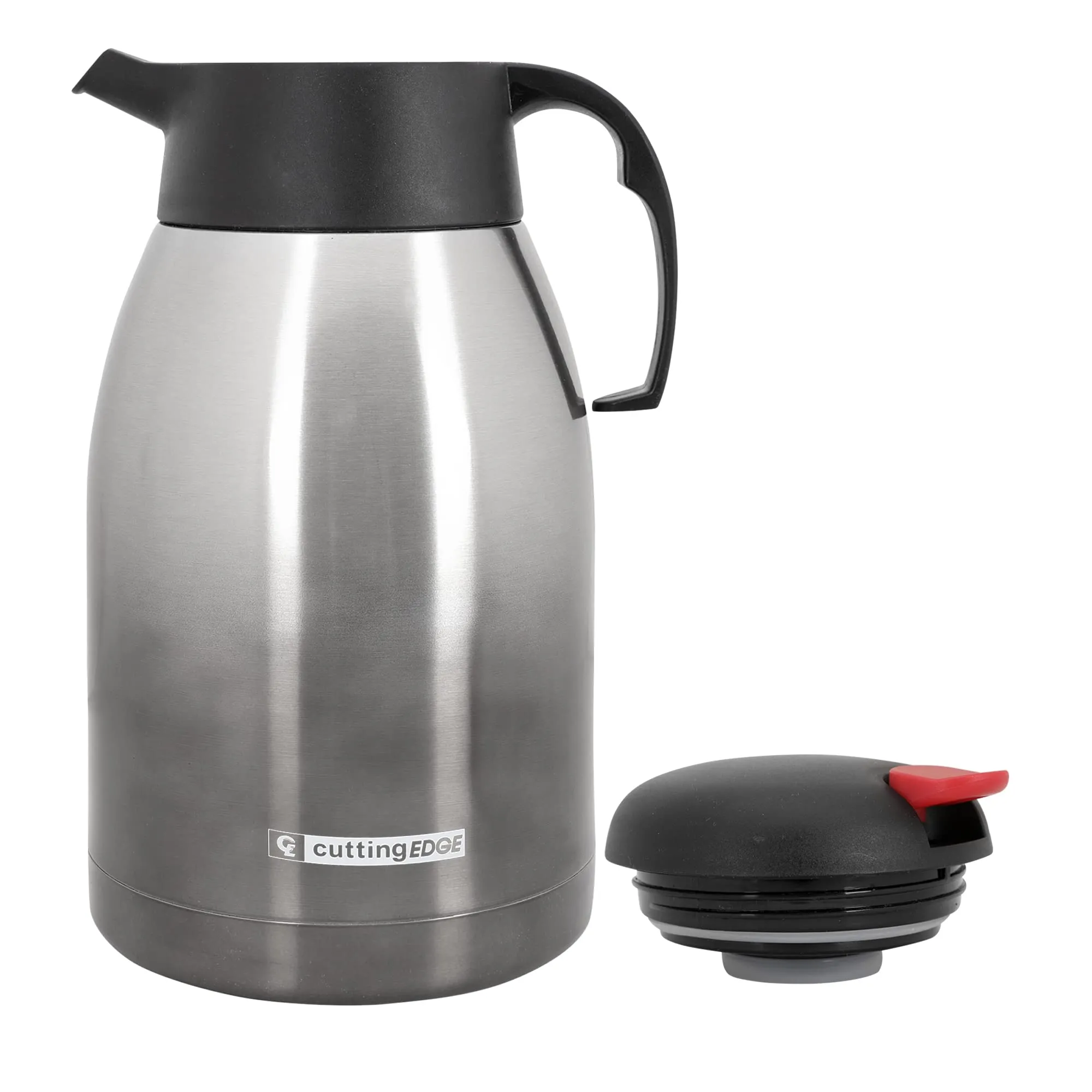 Cutting EDGE Thermo Steel Vacuum Insulated Pot 2L, Silver Black, with Push Button,Hot or Cold Coffee/Tea Flask, 100% Leak Proof, Easy to Carry, Ideal for Tea, Coffee, Juice, Water